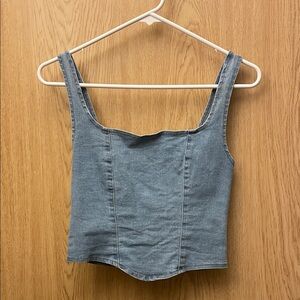 Denim Square-Neck Tank Top - Blue